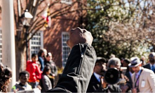 Raised fist at protest