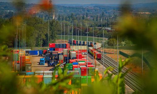 shipping containers and railway