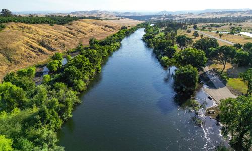 Aerial of the San Joaquin River in Fresno, CA taken by drone