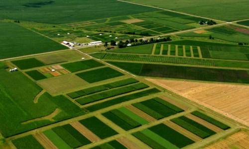 An aerial view of a farm.