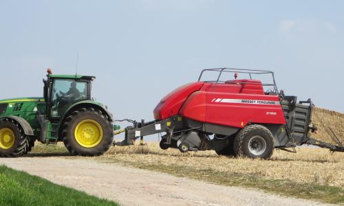 A tractor in a field.